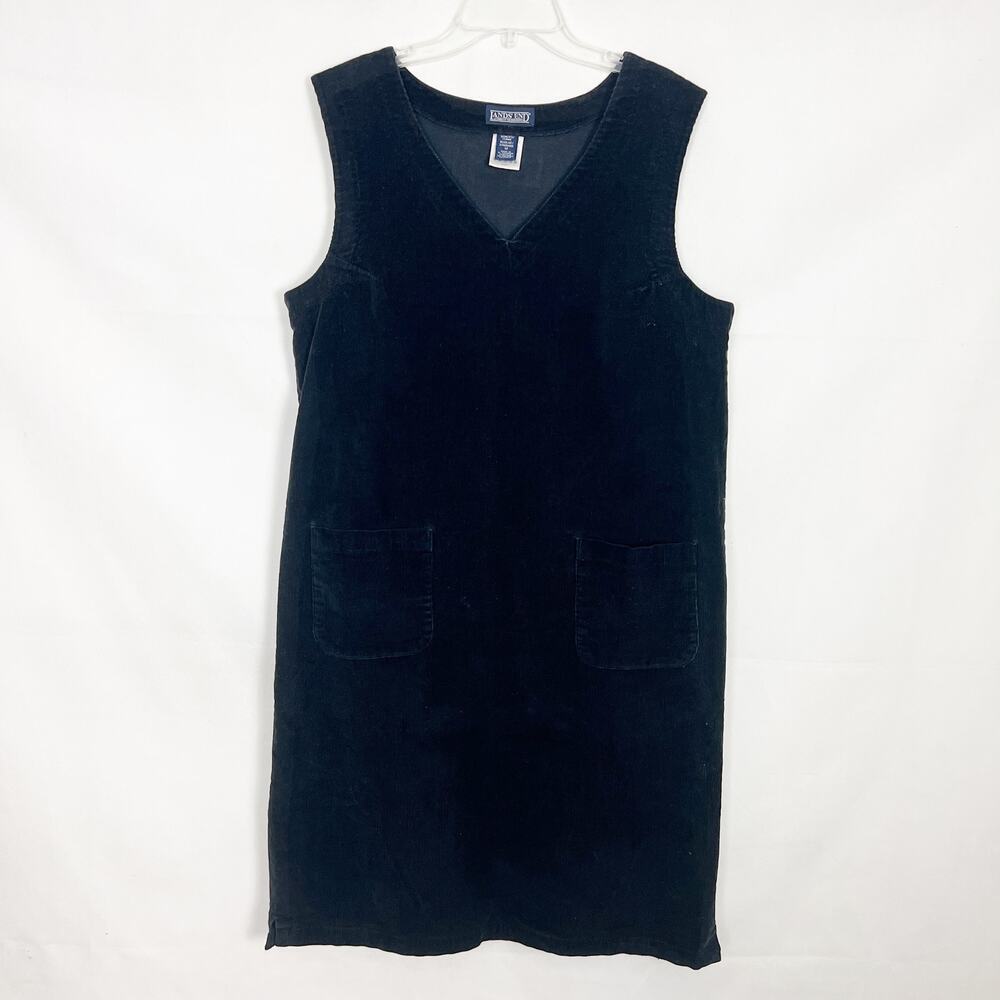 Lands' End Vintage Y2K Corduroy Pullover Black Midi Dress Size 12